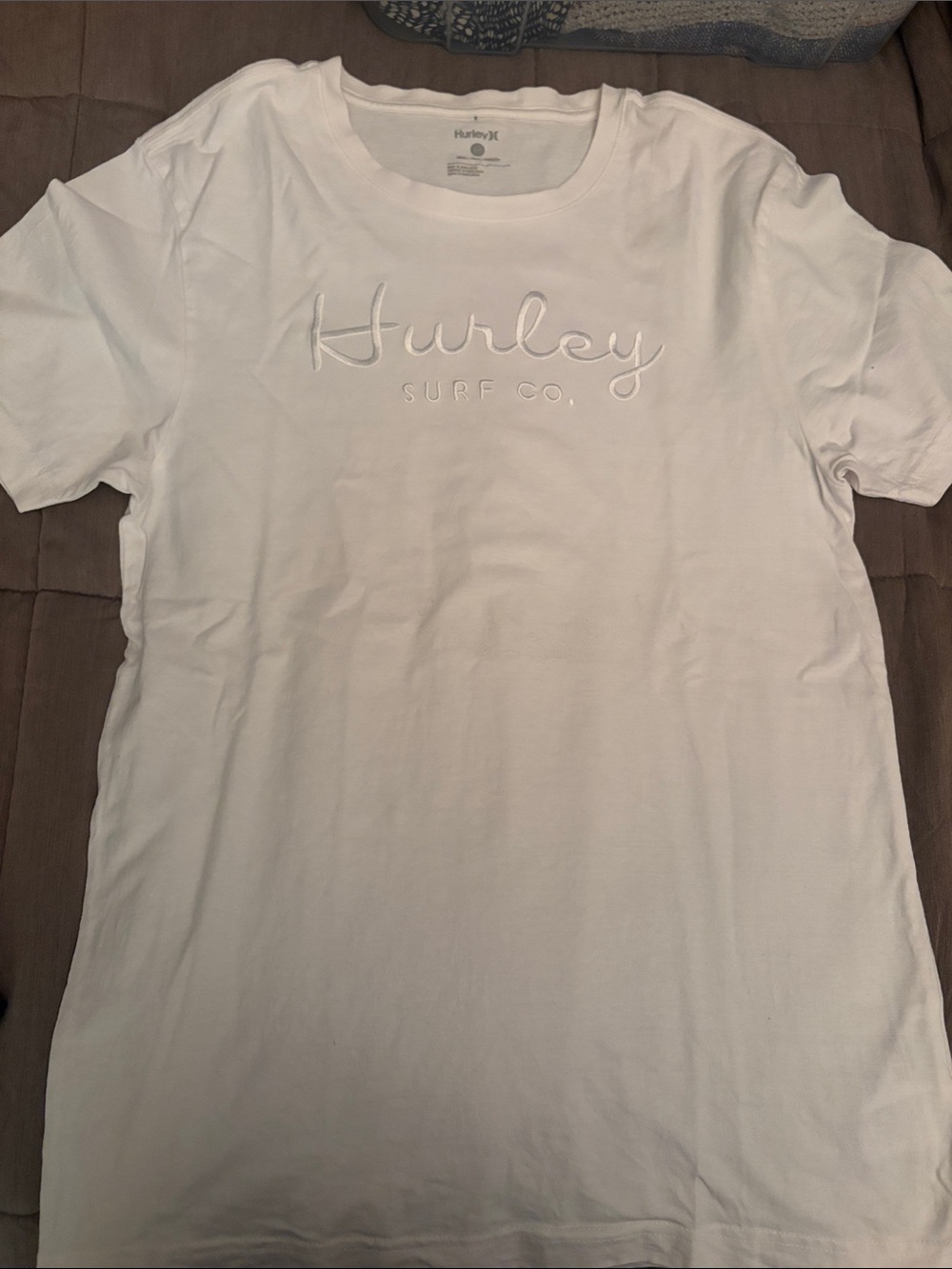 Hurley White Short Sleeve Tee with Embroidered Script Logo